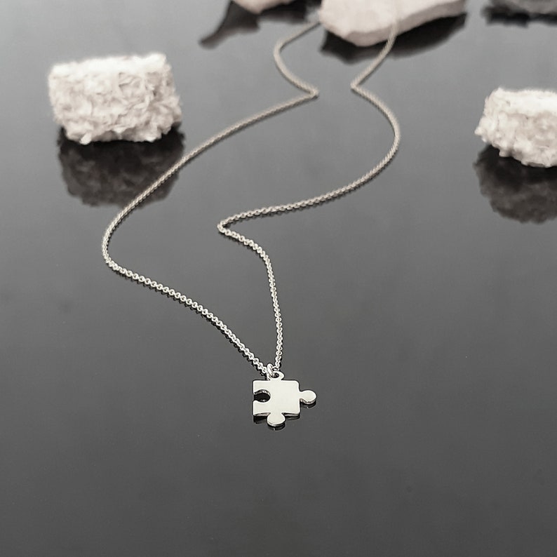 14k White Gold Puzzle necklace, 14k solid gold necklace, Puzzle charm, Solid gold necklace, gold charm, 14k gold Connection unique gift image 4