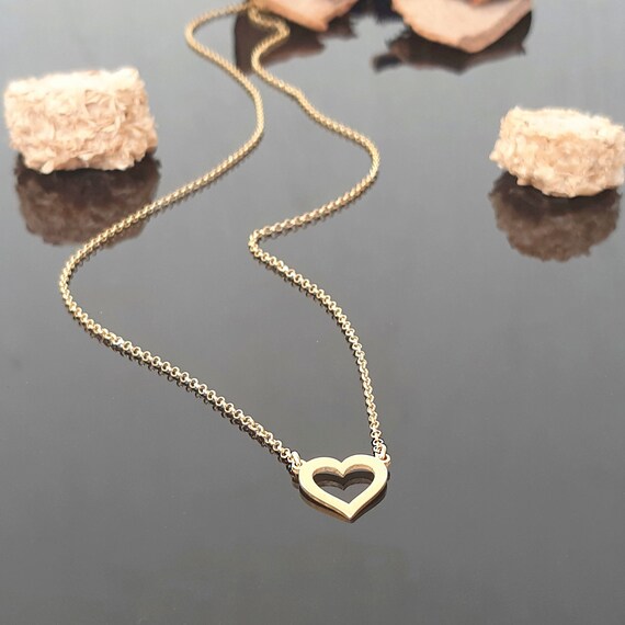 14K Yellow Gold Heart Necklace Chain Choker Necklace
