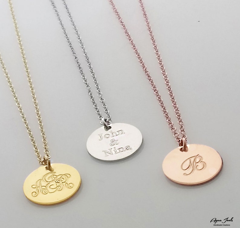 Solid Gold Disc Necklace Initial Disc Necklace 14K Gold Disc Etsy