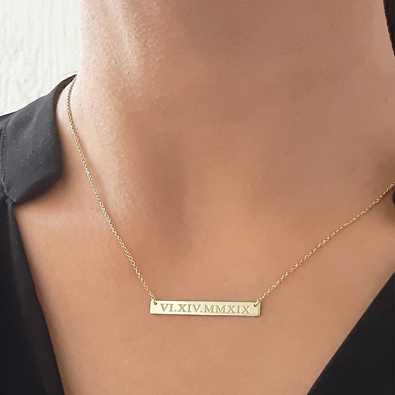 14k Gold bar Necklace, Name plate bar necklace, Personalized name Bar Necklace, Gold Necklace, Engraved Necklace, dainty gold necklace gift image 9