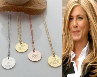 Solid Gold Disc necklace, 14K rose gold disc, Custom Name Necklace, Rose Gold initial Necklace, monogram disc, Unique dainty gold necklace