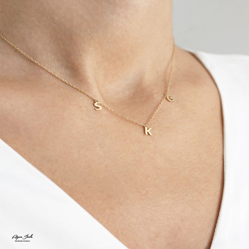 14k Yellow Gold Letter Necklace Solid Gold Initial Necklace Etsy