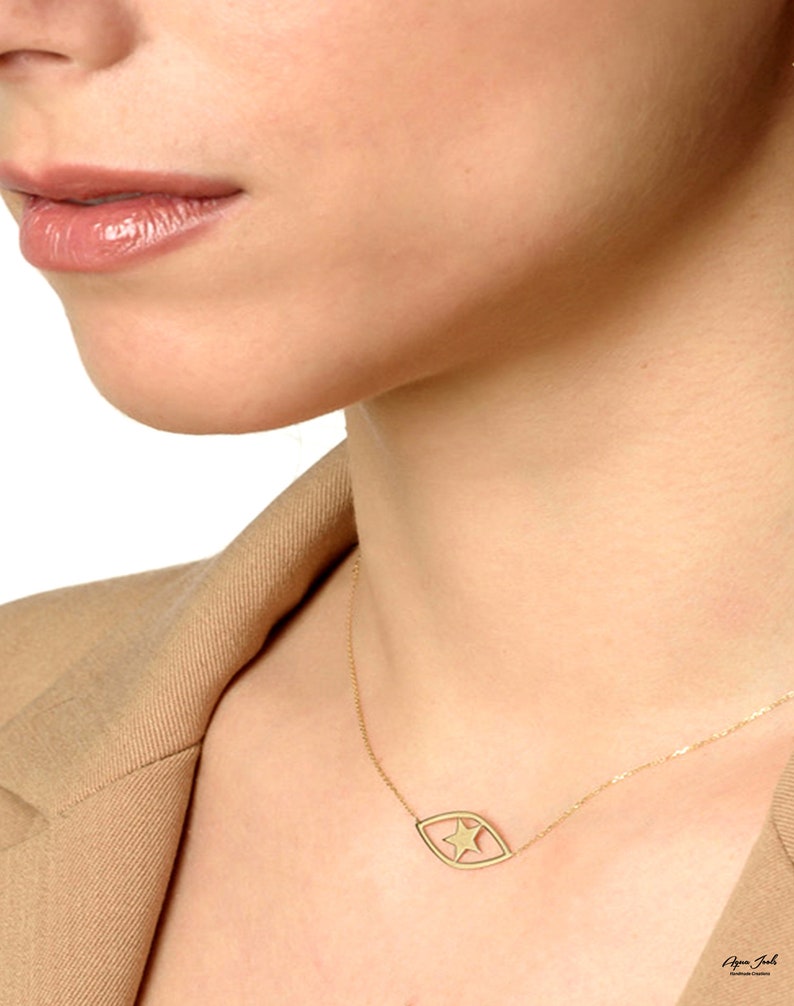 Solid Gold Evil Eye Necklace Extra Tiny Evil Eye Pendant Charm Rose Gold 14k solid Gold Gift for Her Bridal necklace minimal necklace