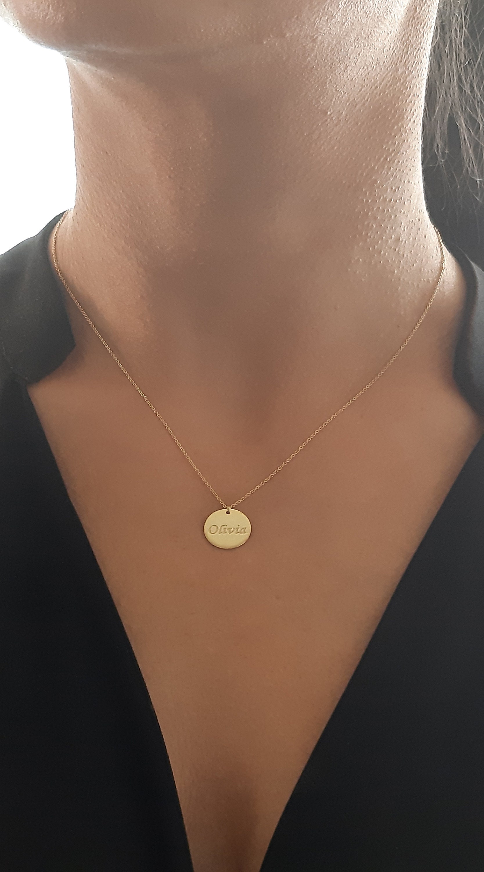 14k White Gold Disc Necklace Monogram 
