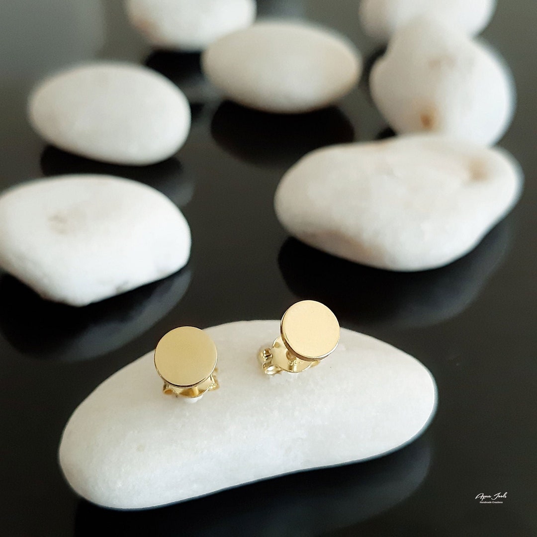 14K Disc Earrings, Personalised Earrings, Gold Disc Studs, Tiny Disc ...