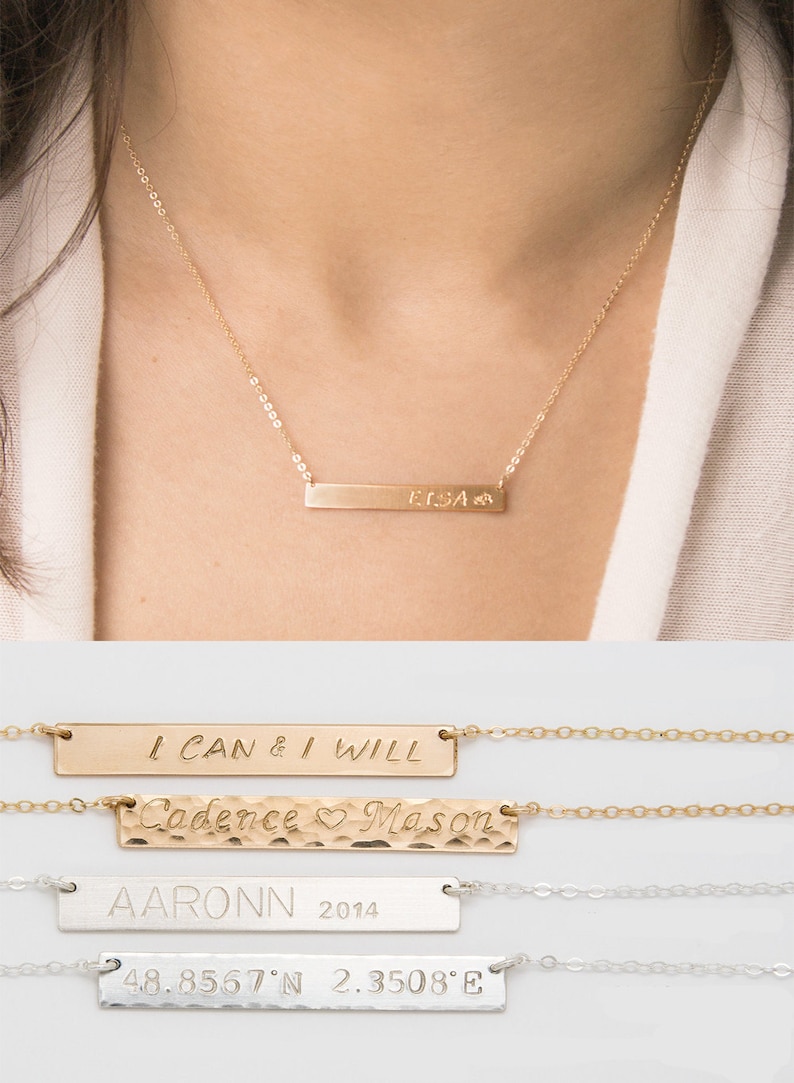 Gold Bar Necklace 14K 14k Gold Bar Necklace Engraved Name Initial mothers day gift Gold bar Gold Name Bar Necklace gold bar necklace