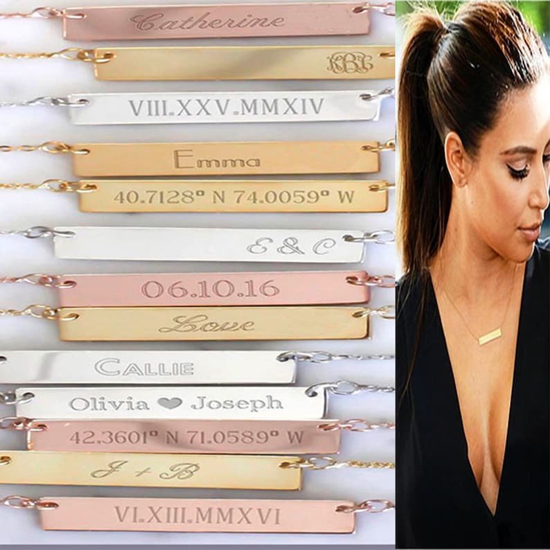 initial necklace Personalized bar necklace mothers day gift simple necklace custom name solid gold chain 14k rose gold necklace