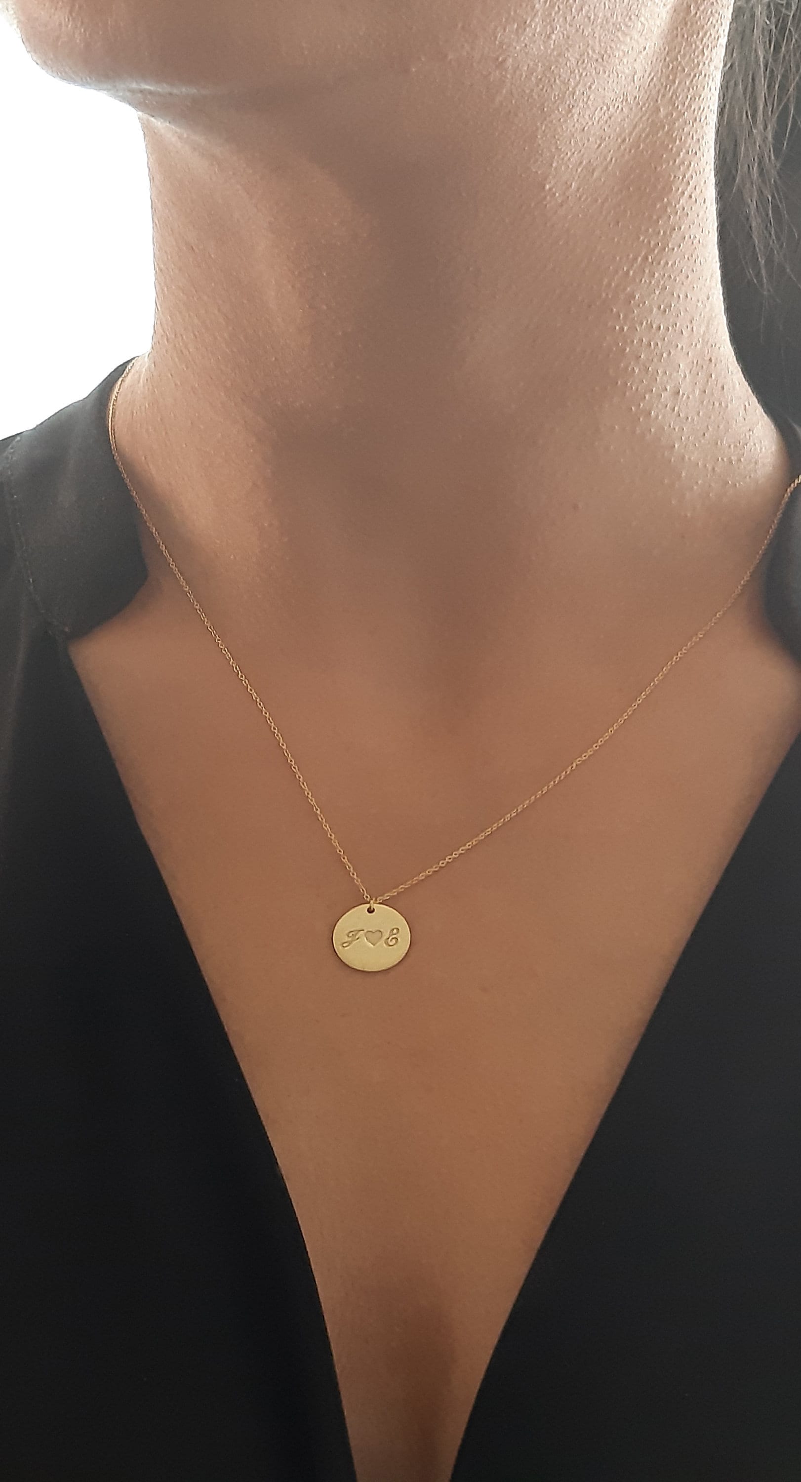 Custom Initial Disc Necklace Monogram Disc Necklace Engraved Etsy