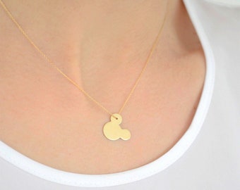 Solid Gold Mickey Mouse Necklace 14K Yellow Gold Solid Gold Thin