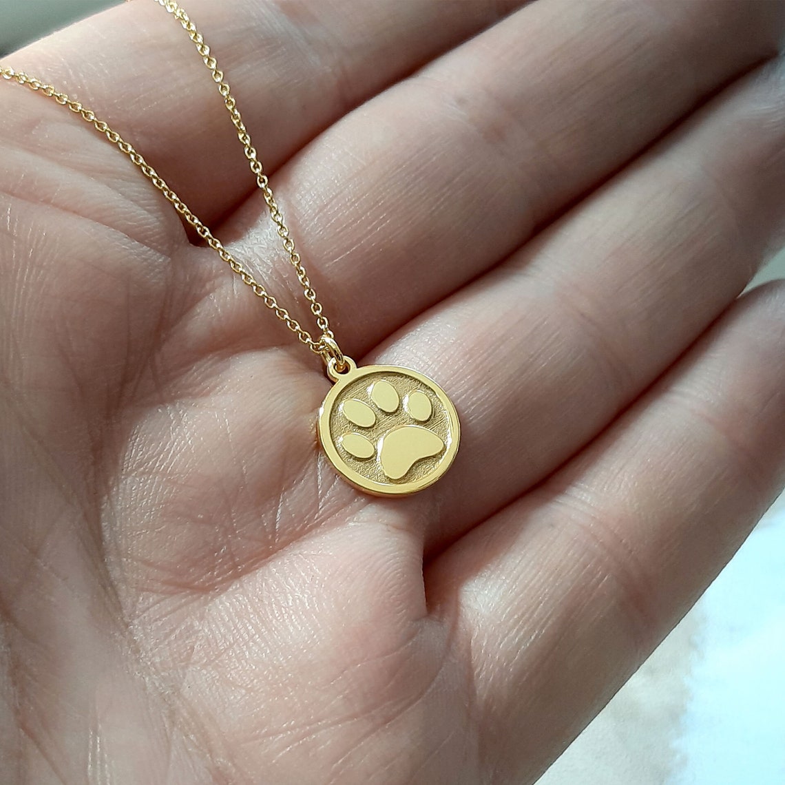 Personalized dog Paw Necklace 14K Solid Gold Dog Paw Pendant Etsy