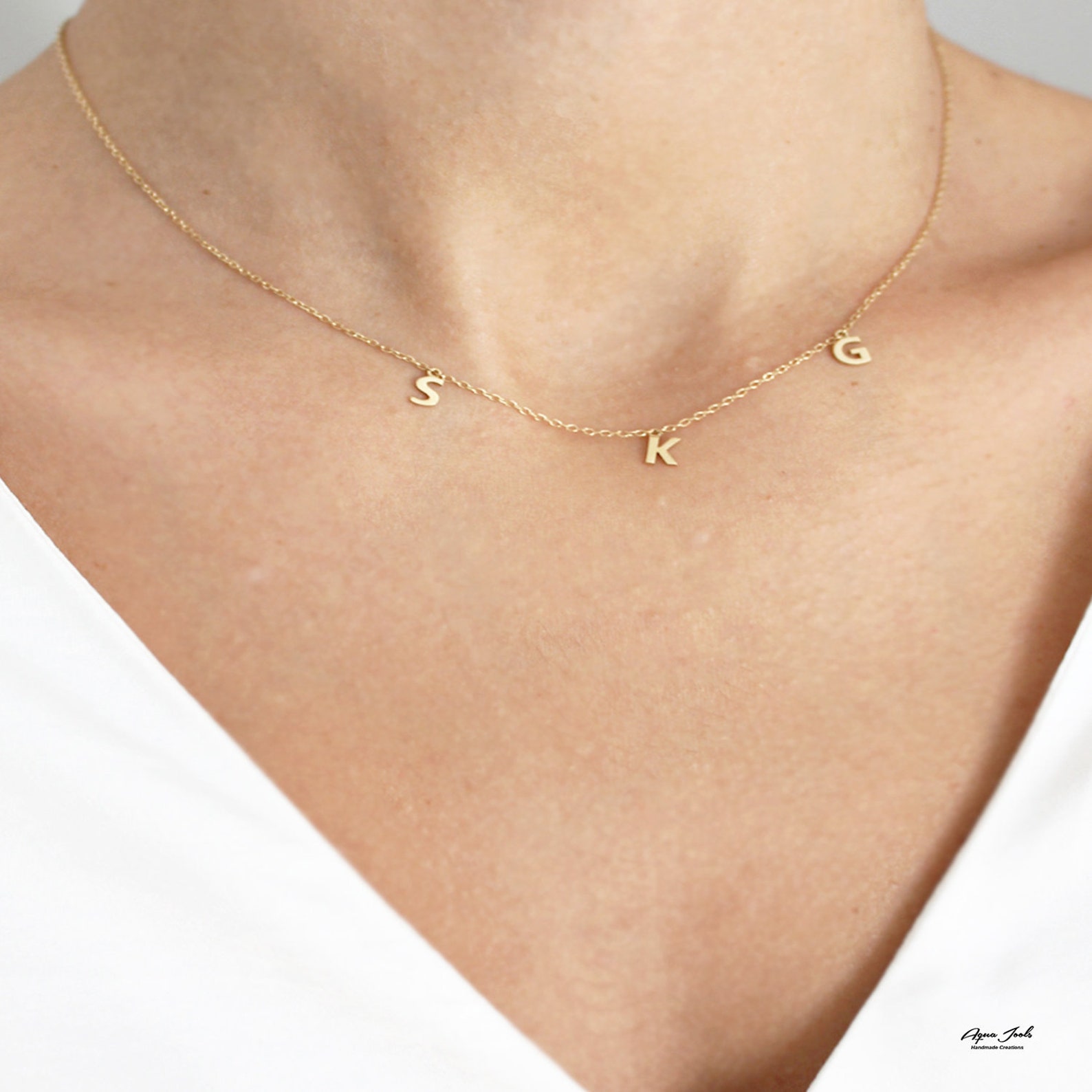 14k Yellow Gold Letter Necklace Solid Gold Initial Necklace Etsy