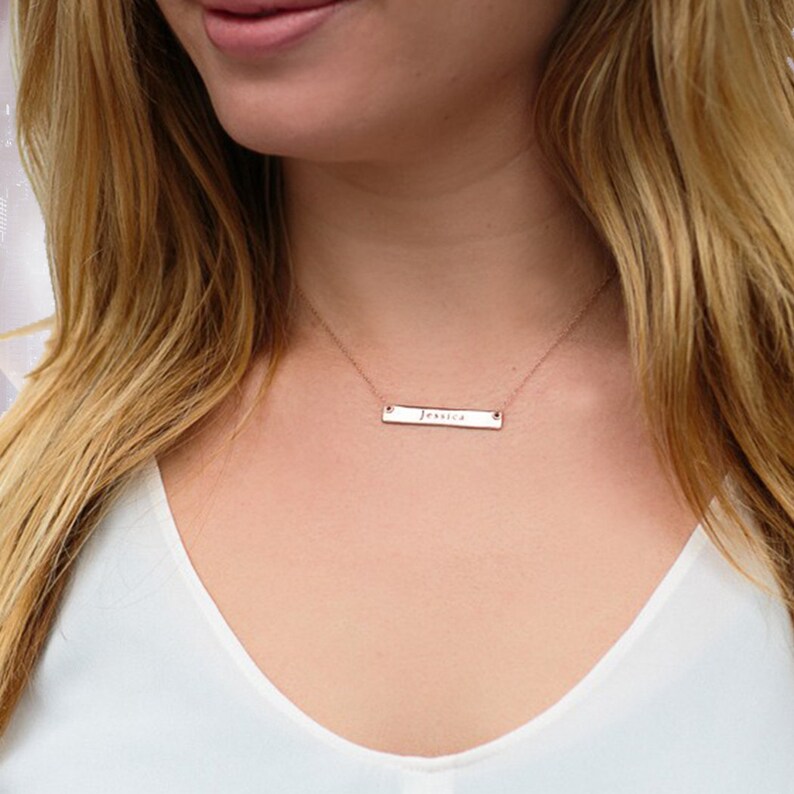 initial necklace Personalized bar necklace mothers day gift simple necklace custom name solid gold chain 14k rose gold necklace