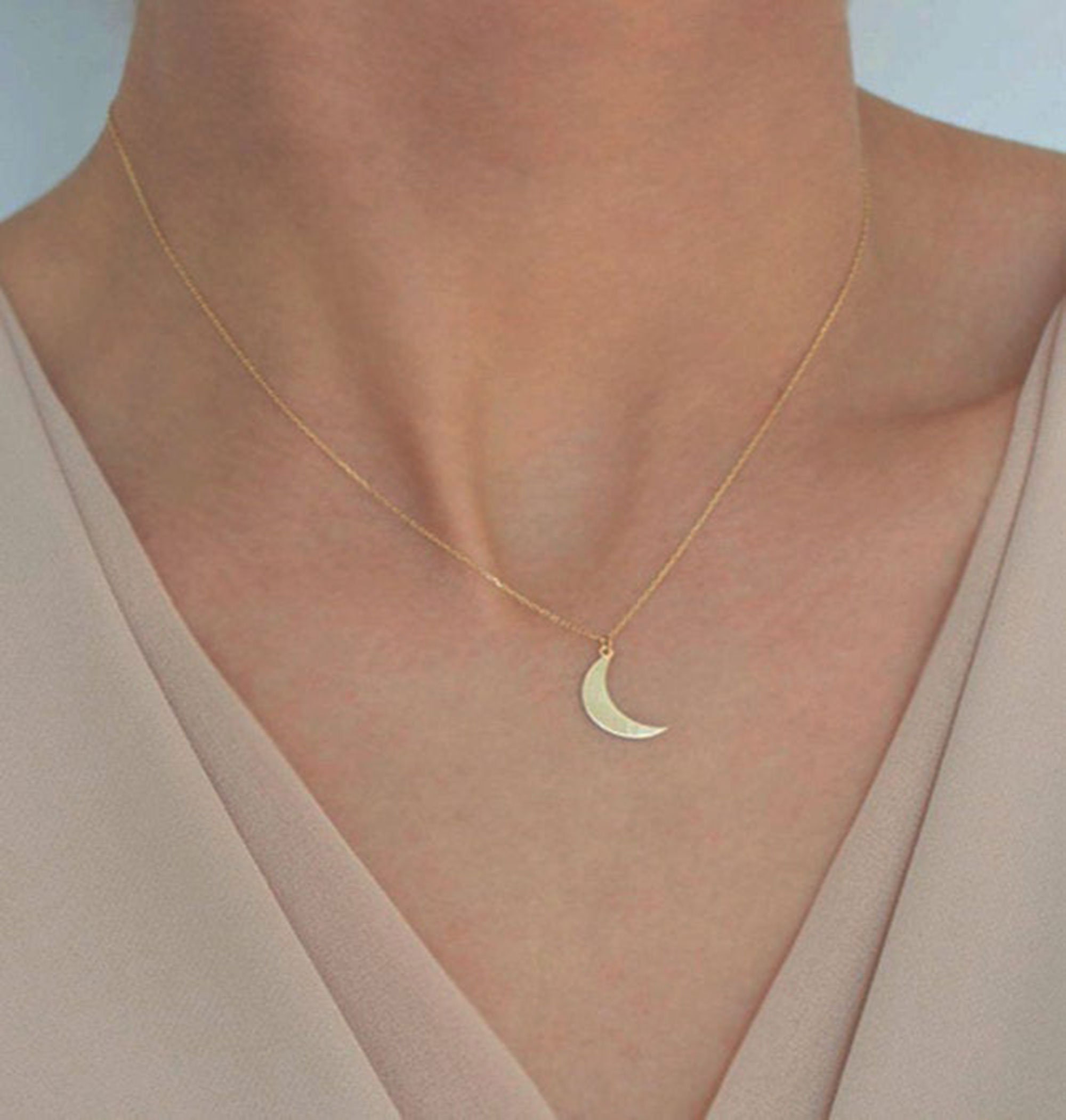 terrorismo vacío pestaña Collar de media luna de oro amarillo de 14K collar de luna de - Etsy México