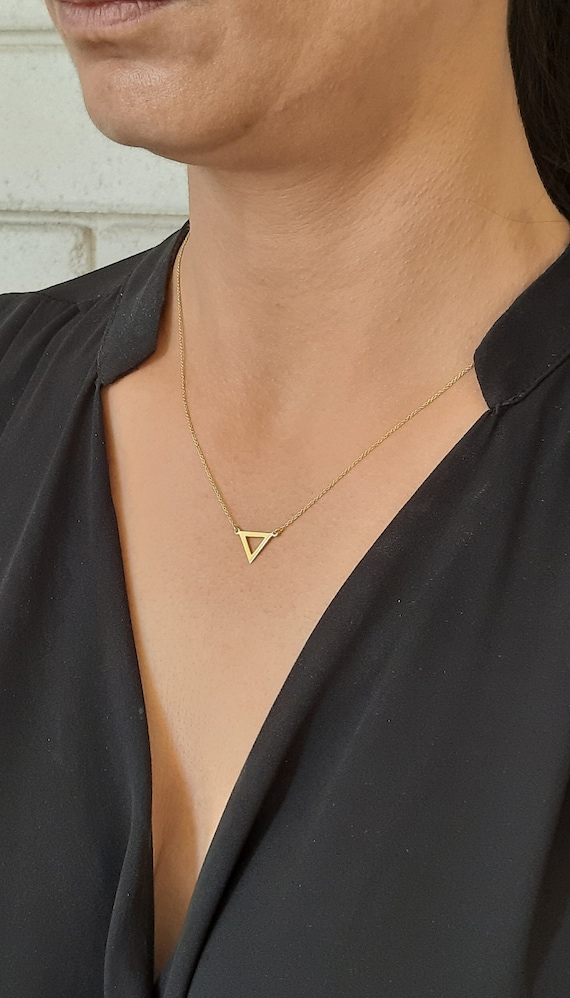 Dainty 14K Solid Gold Triangle Necklace Gold Necklace for Women