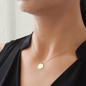 Disc Initial Necklace, Dainty Disc Necklace, Gold Initial Necklace, Monogram Disc Charm, Bridesmaid Gift, Birthday Gift, 14k gold necklace image 4