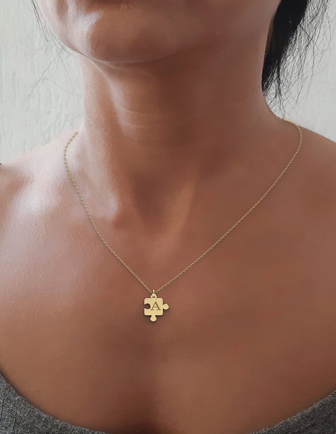 14k Gold Puzzle Piece Necklace Tiny Personalized Friendship Pendant