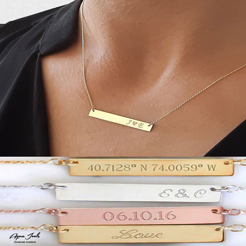 Gold Bar Necklace personalized Gold Bar Necklace Name Bar Etsy