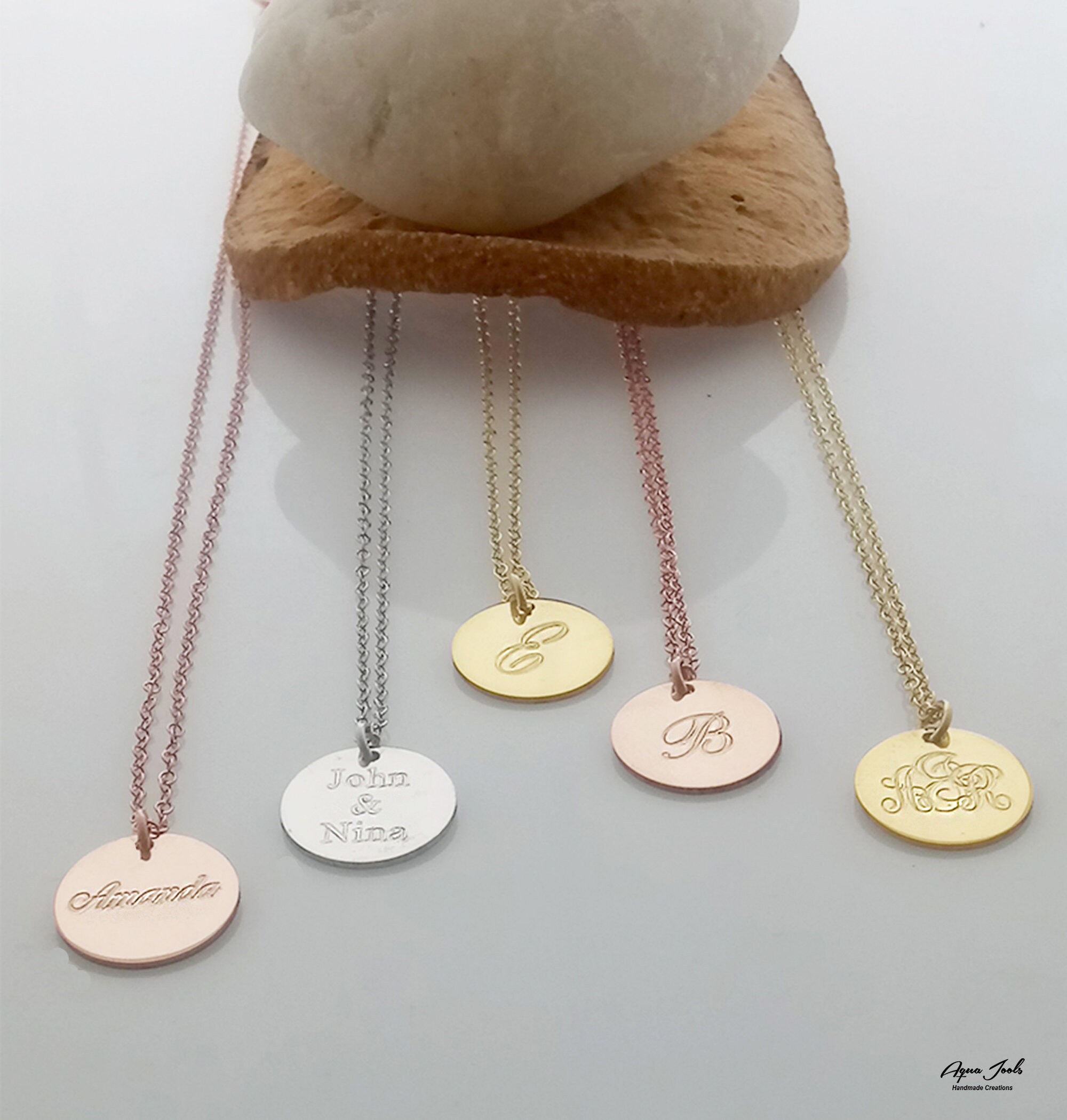 Initial Gold Disc Necklace Engraved Initial Gold Disc Necklace