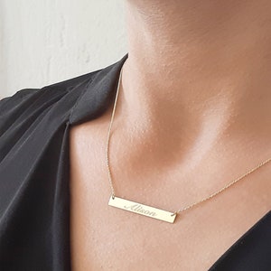 14k Gold bar Necklace, Name plate bar necklace, Personalized name Bar Necklace, Gold Necklace, Engraved Necklace, dainty gold necklace gift image 8