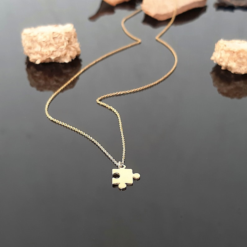 14k White Gold Puzzle necklace, 14k solid gold necklace, Puzzle charm, Solid gold necklace, gold charm, 14k gold Connection unique gift image 2