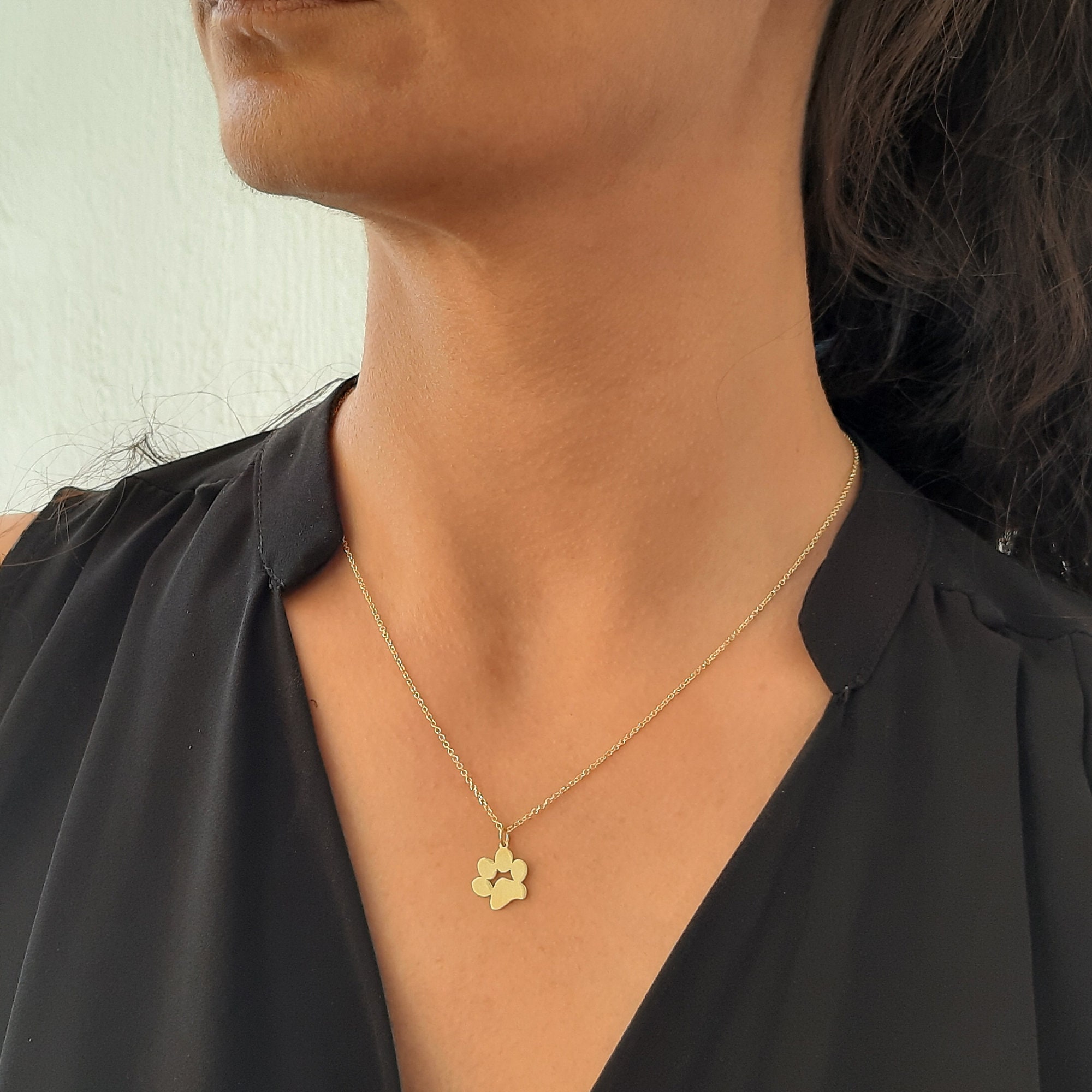 14k Solid Gold Footprint Necklace Dog Footprint Necklace Etsy