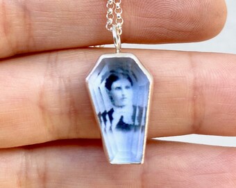 Sterling Silver Faceted Quartz Coffin Pendant Halloween Necklace Jewelry Victorian Portrait Witchy Gemstone Goth Gift for Her Boo Basket