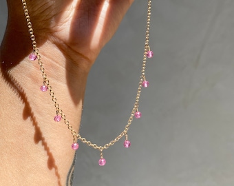 Barbie 14k Gold Fill Dangle Choker Pink Topaz Droplet Choker Dainty Choker Dangly Choker Bachelorette Layering Layered Gift Hot Bright
