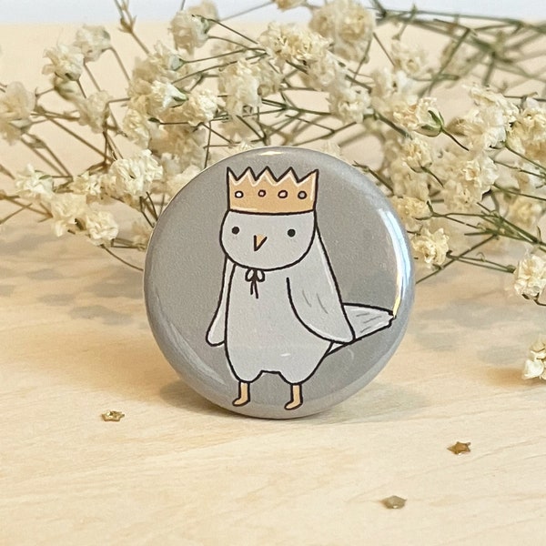 Crowned Little Bird 1.25" Pinback Button | Whimsy | Boho | Back to School | Accessory | Gift | Backpack | Fall Pin | brooch | Scarf Pin