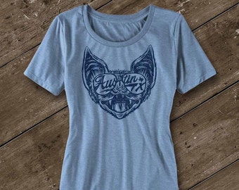 T-Shirt chauve-souris ombragé bleu chiné dames