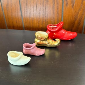 Set of 4 Vintage Ceramic Elf Slipper Shoe or Boot Figurines - Please read for condition