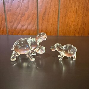 Set of 2 Miniature Glass Hippopotamus Figurines