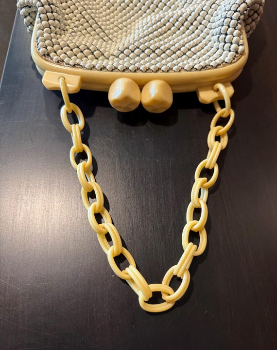 Vintage Whiting Davis Ivory Enamel Mesh and Bakel… - image 9