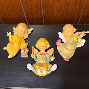 Set of 3 Vintage Plastic Resin Angels Wall Decor Italy