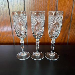 Set of 3 Cristal D'Arques Durand Knob Stem Fluted Champagne Glasses