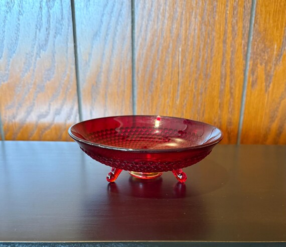 Amberina Hobnail Red Glass Footed Bowl - 6 5/8" - Please read for condition
