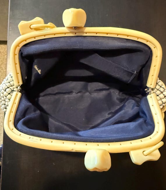 Vintage Whiting Davis Ivory Enamel Mesh and Bakel… - image 8