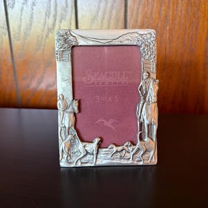 Vintage 1989 Seagull Pewter 3 1/2 x 5 Picture Frame Equestrian Foxhound Scene - Please read for condition