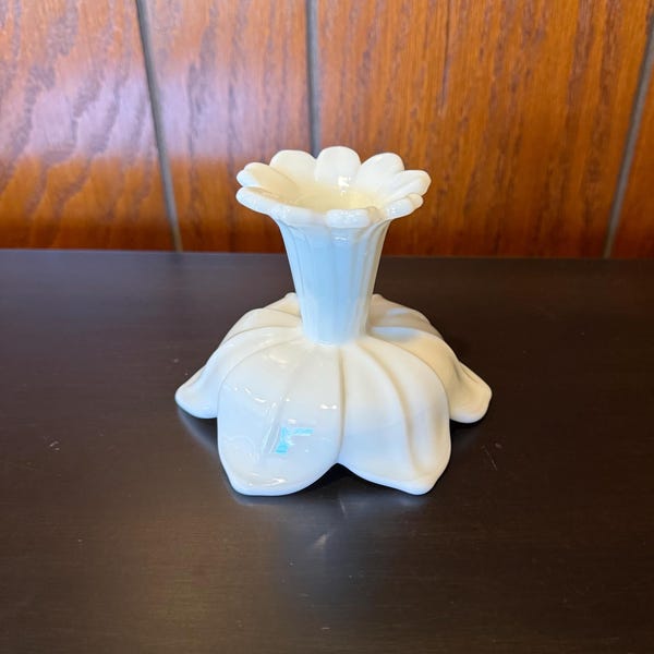 Westmoreland Lotus Milk Glass Candlestick Holder - 3.75"