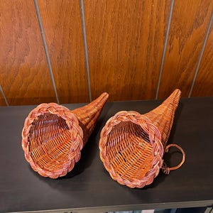 Pair of Wicker Cornucopia Baskets - Please read for condition