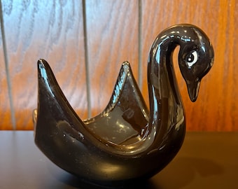 Vintage Nanco Ceramic Black Swan Trinket Dish or Candleholder - Please read for condition, SCRATCHED
