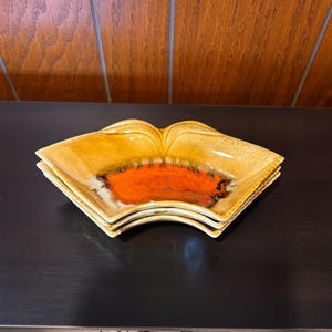 Set of 3 Vintage California Pottery Orange Drip Glaze Replacement Dishes for Snack Serving Set (B 273)