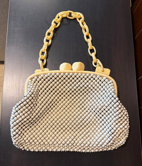 Vintage Whiting Davis Ivory Enamel Mesh and Bakel… - image 2