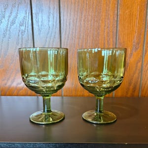 Pair of Vintage Large Green Glass Goblets - 6&quot;