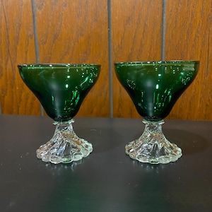 Pair of Anchor Hocking Forest Green Burple Small Footed Cocktail Dessert Glasses