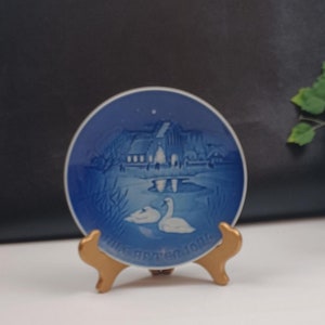 Vintage Copenhagen Denmark B & G 1976 Blue Christmas Wall Plate &quot;Christmas In the Village&quot; Limited Edition  Landsbyjul