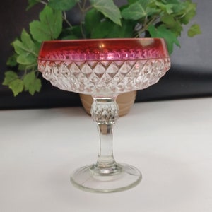 Vintage Indiana Glass Diamond Point Cranberry Pedestal Compote