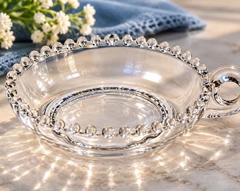 Szklana miska na pieluchy z knotem świecy i przezroczystym uchwytem w stylu vintage Imperial Glass