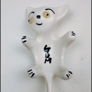 Nieuwigheid keramische kat kitten kauwgom parker met roterende ogen Vintage midden van de eeuw verzamelobject