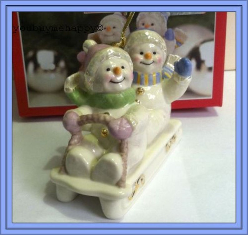 Lenox Christmas Ornament Snowmen Sledding NEW in Box Etsy