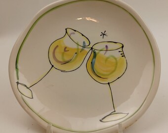 Vintage Julia Junkin Studio Snack Dessert Plate Wine Theme 6.5" Vino Yellow Green